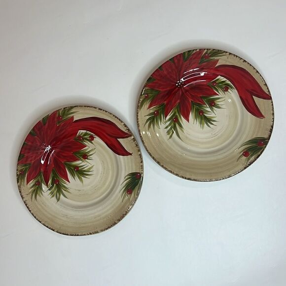 Tabletops Gallery Christmas Carol Hand Painted Crafted Red Poinsettia 8 In Set 2 - Picture 3 of 7